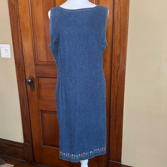 Vintage Y2K Women’s Denim Dress Approx Size Large Floral Embroidery pattern - Picture 1 of 10